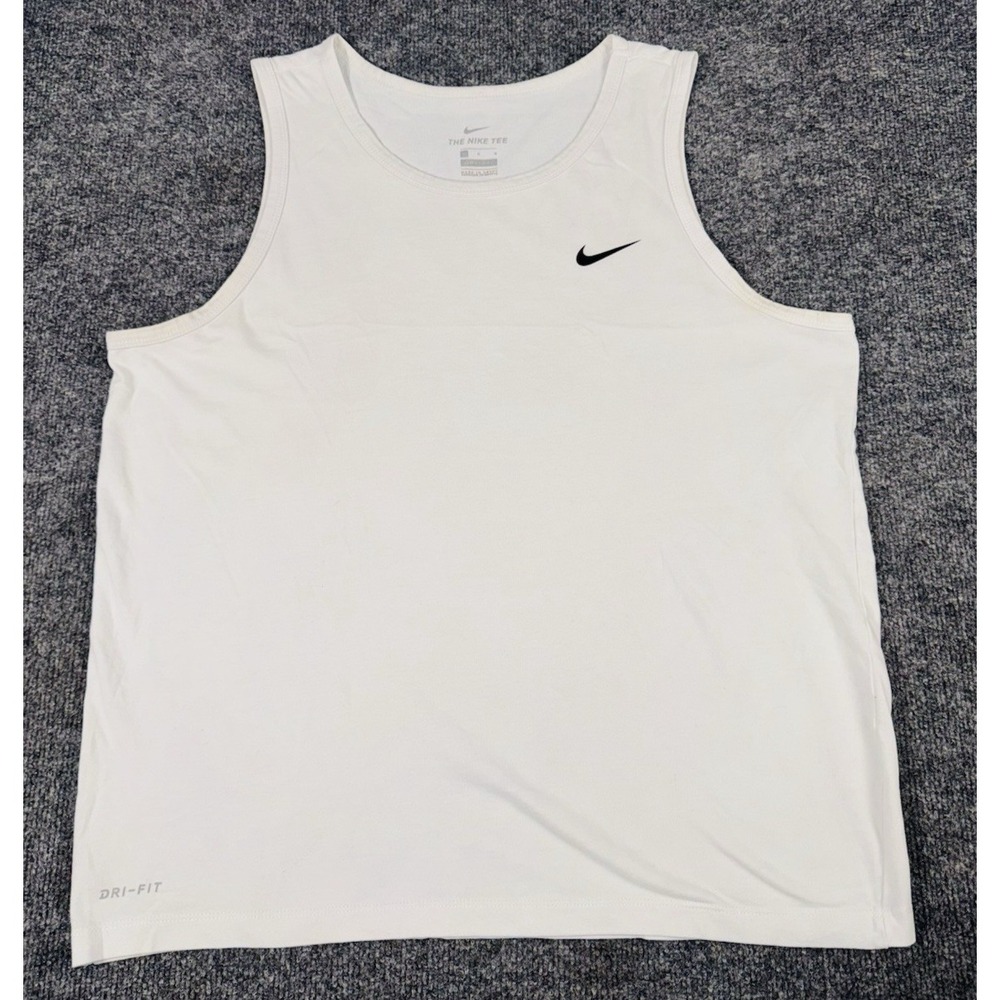 Nike Dri-Fit Men's Large White Black Swoosh Tank Top Athletic Shirt